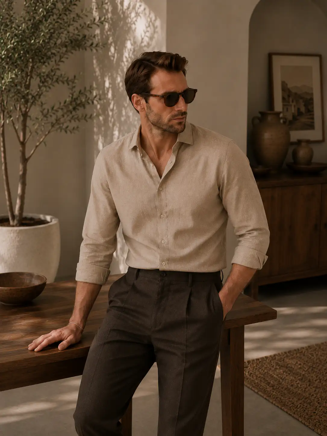 ADVIKEN PREMIUM SAND BEIGE COTTON LINEN SHIRT - Image 2