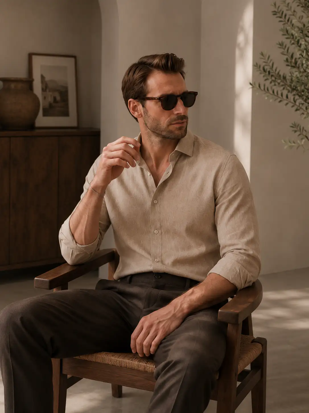 ADVIKEN PREMIUM SAND BEIGE COTTON LINEN SHIRT - Image 3