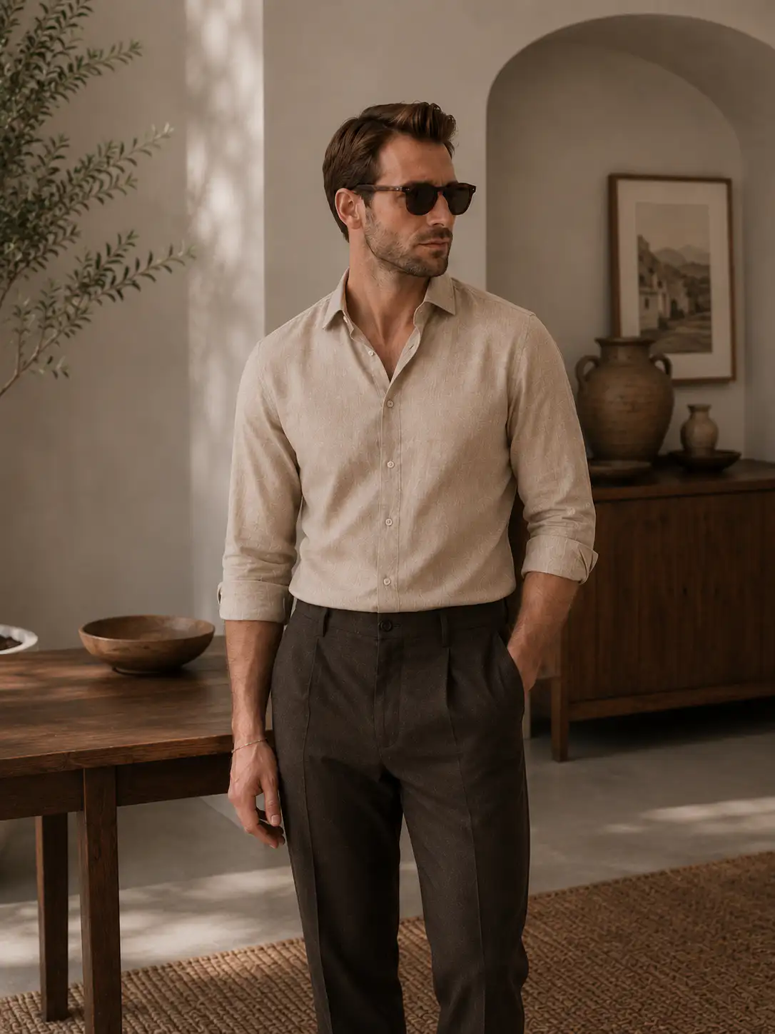 ADVIKEN PREMIUM SAND BEIGE COTTON LINEN SHIRT - Image 4