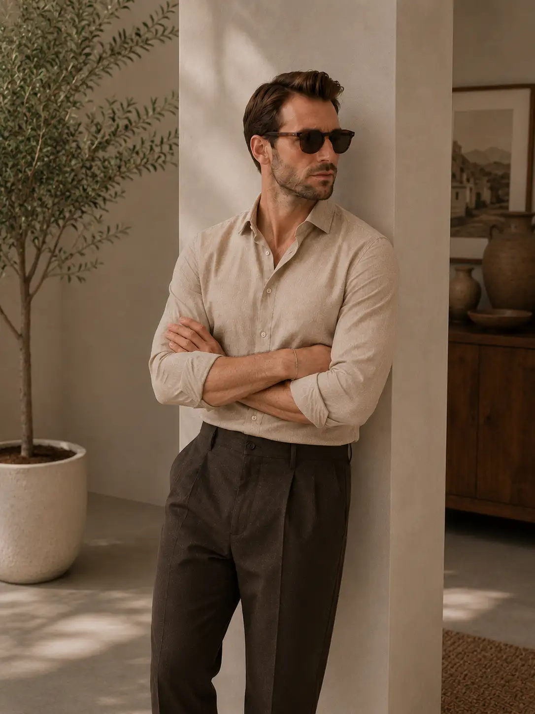 ADVIKEN PREMIUM SAND BEIGE COTTON LINEN SHIRT - Image 5
