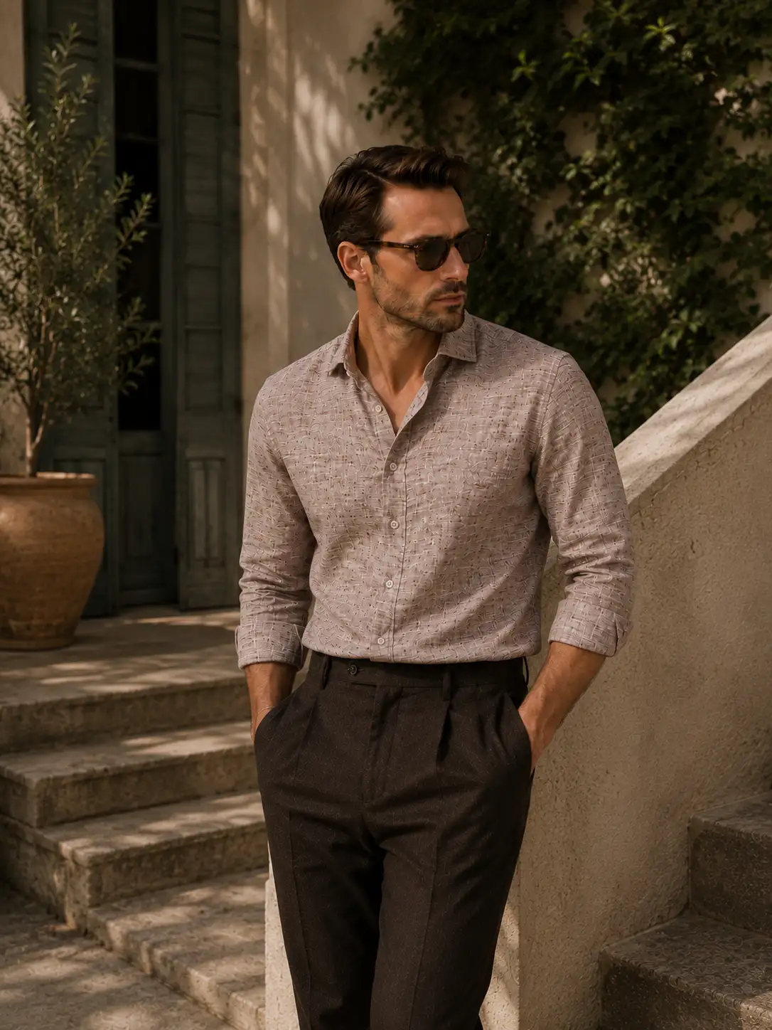 ADVIKEN PREMIUM ROSE TAUPE COTTON LINEN SHIRT - Image 3