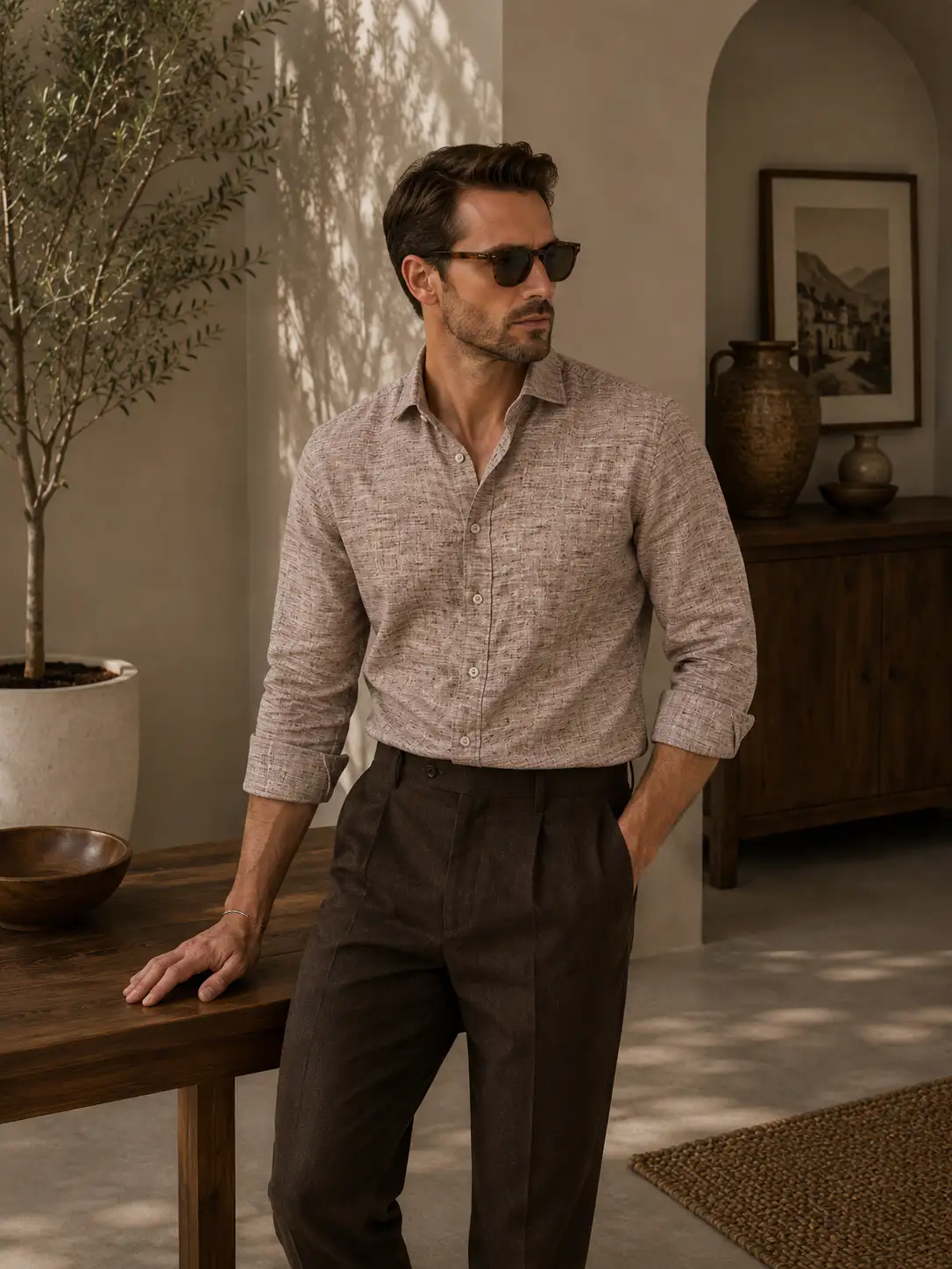 ADVIKEN PREMIUM ROSE TAUPE COTTON LINEN SHIRT - Image 4