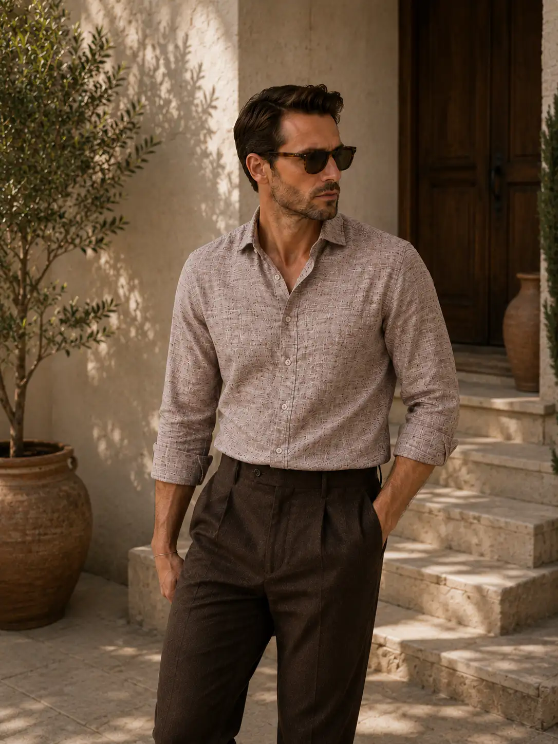 ADVIKEN PREMIUM ROSE TAUPE COTTON LINEN SHIRT - Image 5