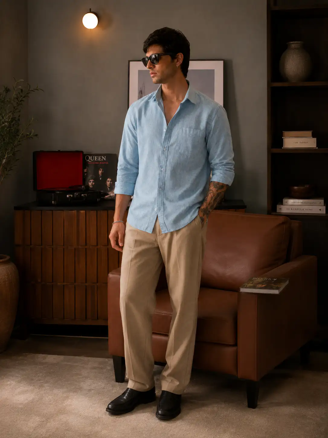 ADVIKEN PREMIUM SKY MIST BLUE COTTON LINEN SHIRT - Image 2
