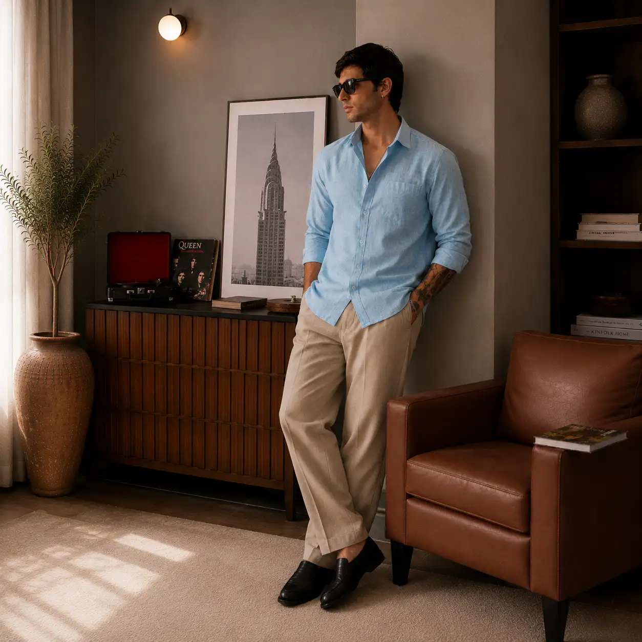 ADVIKEN PREMIUM SKY MIST BLUE COTTON LINEN SHIRT - Image 3