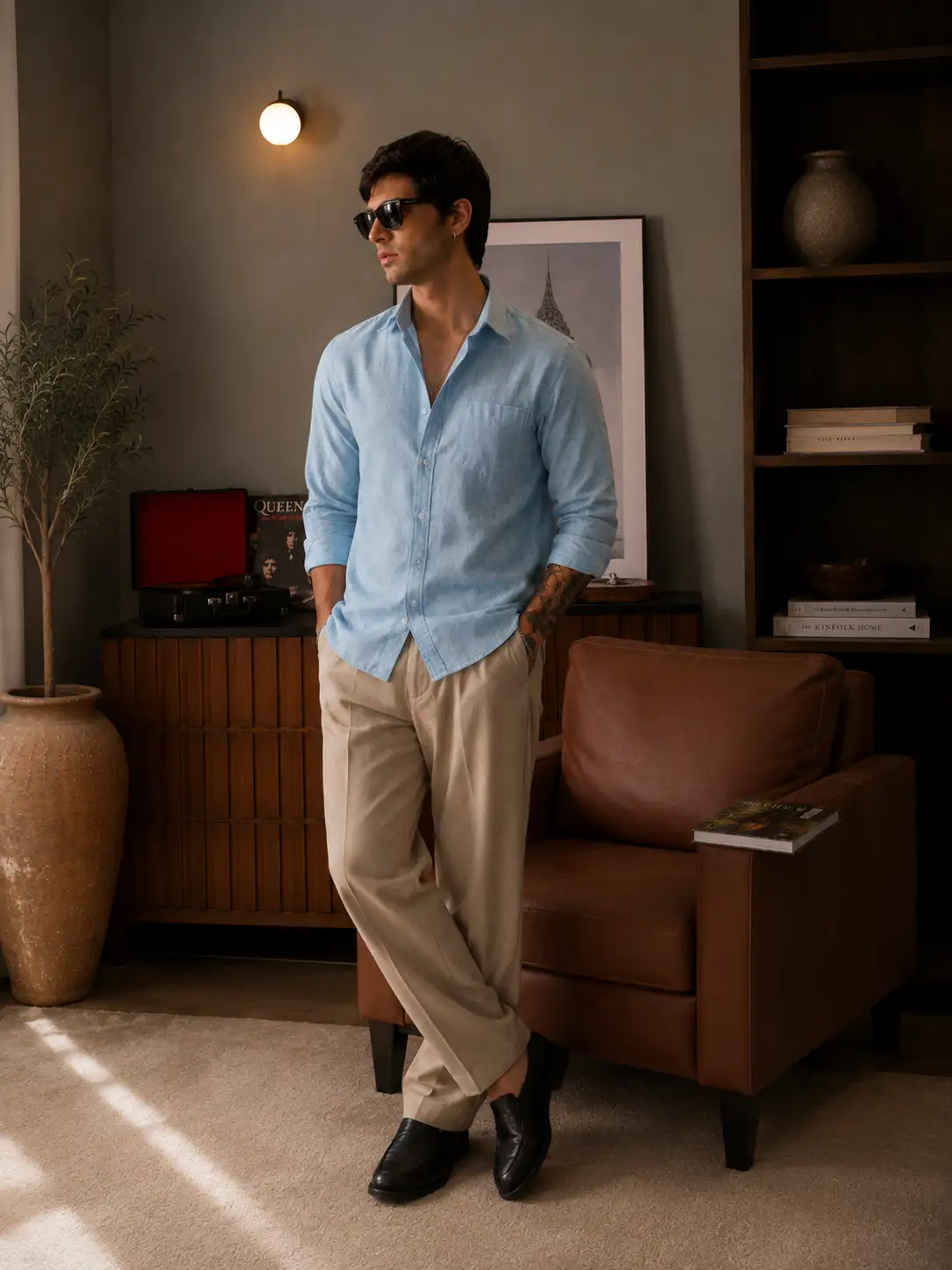 ADVIKEN PREMIUM SKY MIST BLUE COTTON LINEN SHIRT - Image 4