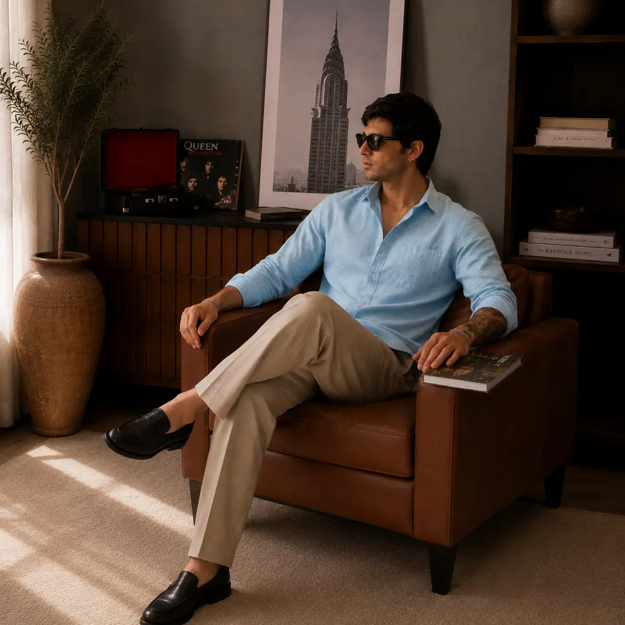 ADVIKEN PREMIUM SKY MIST BLUE COTTON LINEN SHIRT - Image 5