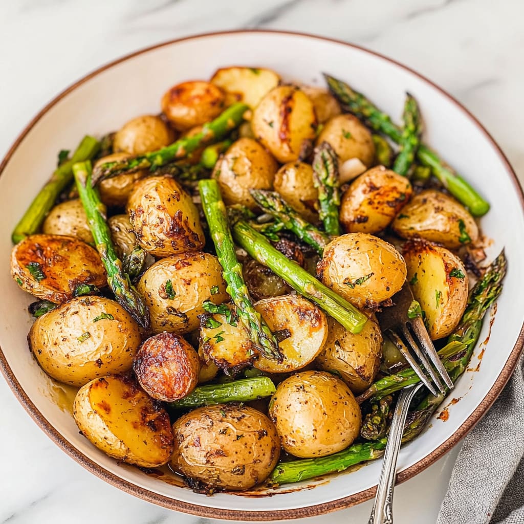 Flavor-Packed Roasted Garlic Potatoes Asparagus Bake