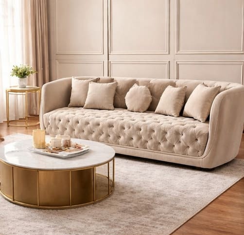 Custom sofa in Jodhpur - Elegant beige Tufted Sofa Set
