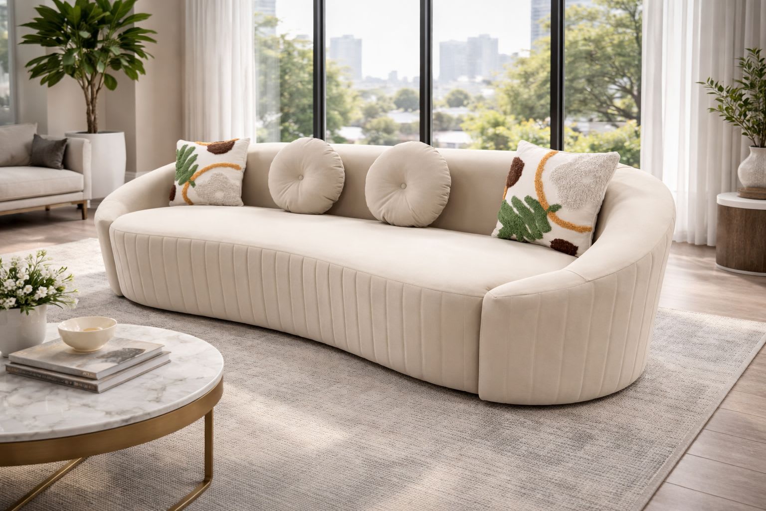 Custom sofa in Jodhpur - Sleek off-white sofa with decorative cushions