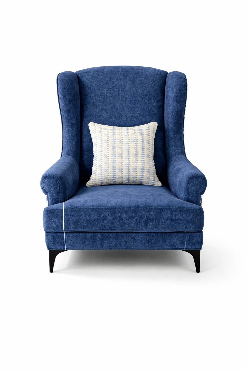 Custom pouffs in Jodhpur - Blue wingback chair with chevron patterns