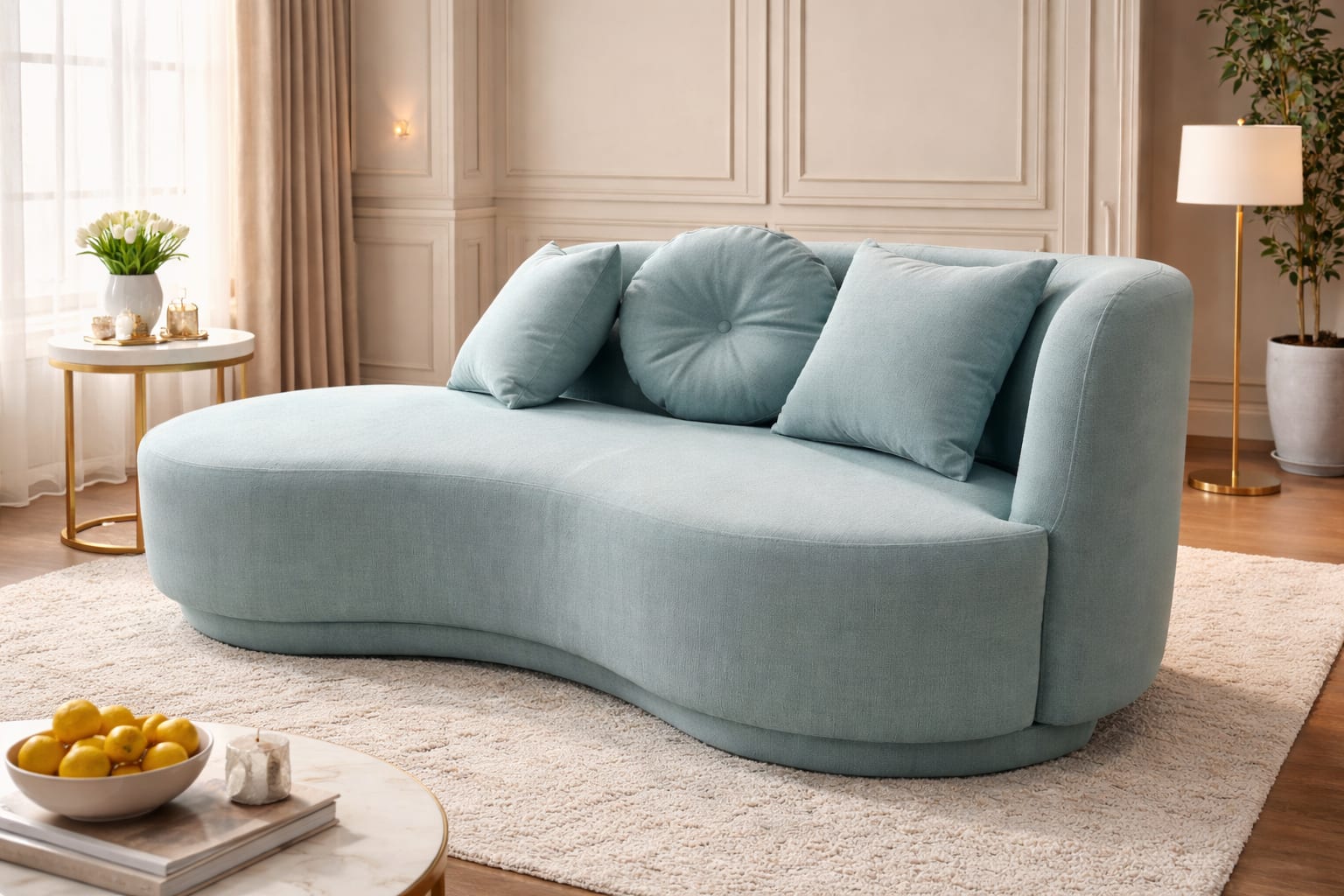 Custom sofa in Jodhpur - Modern curved aqua sofa