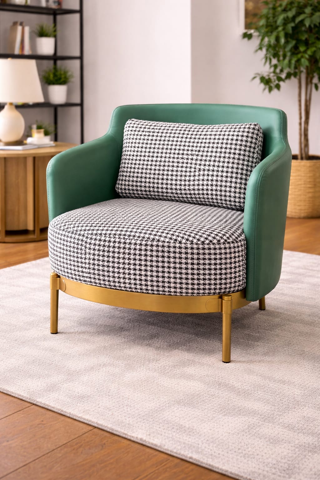 Custom pouffs in Jodhpur - Modern accent chair with houndstooth