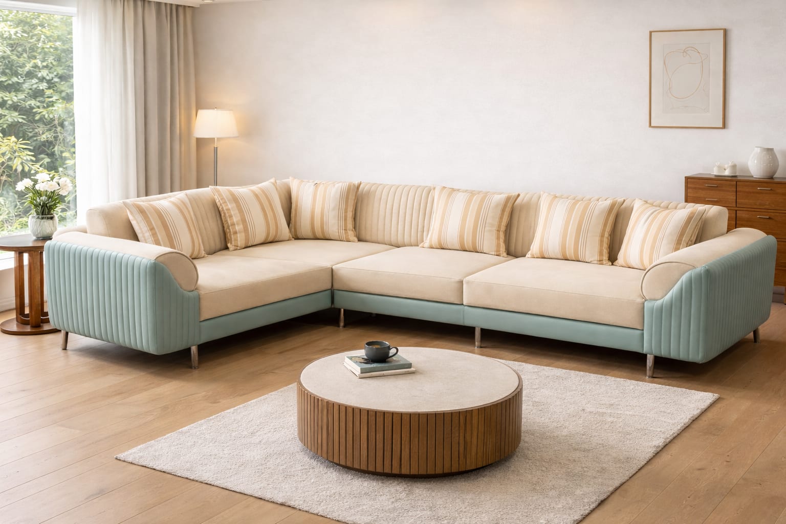 Custom sofa in Jodhpur - Modern sectional sofa with aqua accents