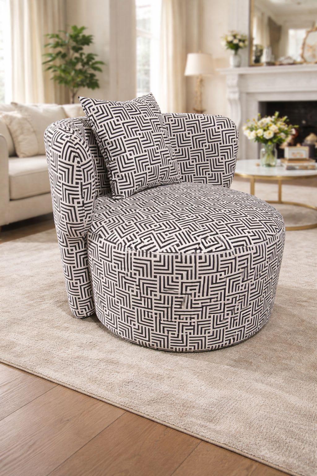Custom pouffs in Jodhpur - Geo Pattern Lounge Accent Chair