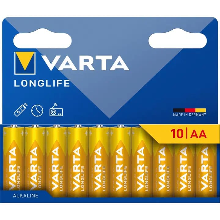 מארז 10 סוללות אלקליין VARTA Longlife AA 1.5V