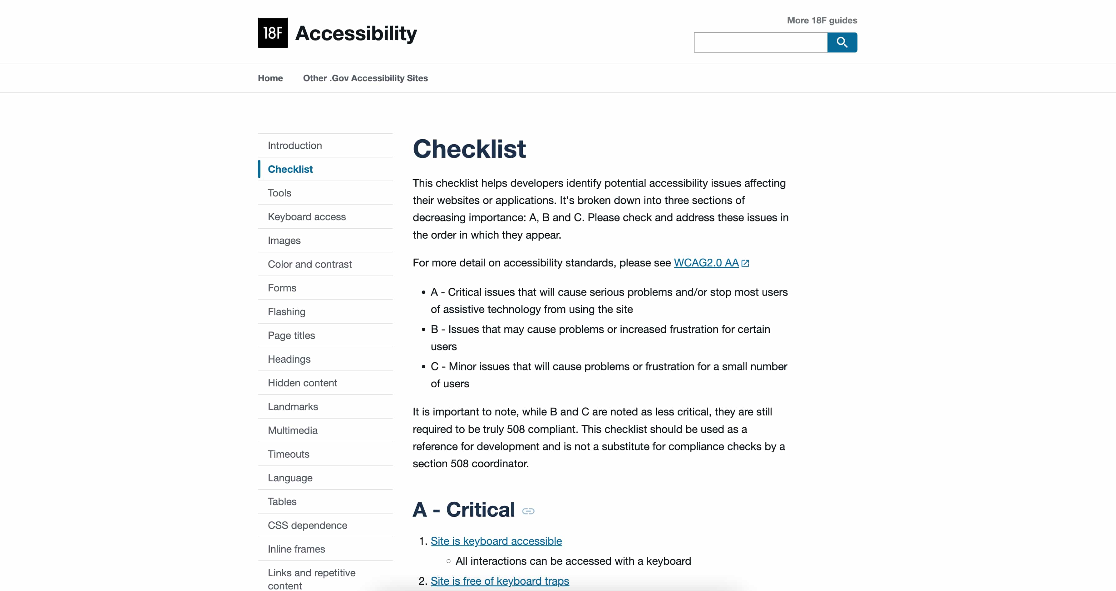 18F Accessibility Checklist