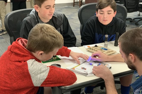 Students doing project at Bobcat engineering week event.
