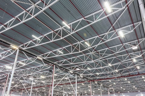 Ceiling of Bobcat factor facility showing LED-lighting.