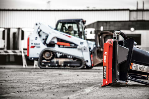 Bob-Dock attachment mounting system with T650 compact track loader in the background.
