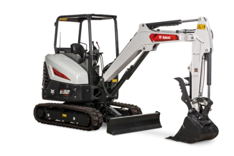 Bobcat E32-R2 Compact Excavator Knockout Image On White Background