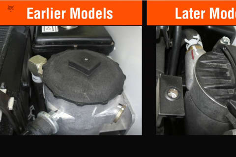 Visual of earlier and later model hydraulic filters.