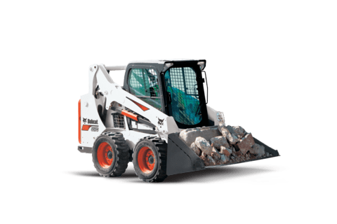 Bobcat S570 Skid-Steer Loader with bucket attachment full of rocks