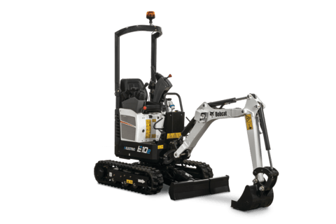 A Bobcat E10e Battery-Electric Compact Excavator