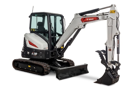 Bobcat E38 Compact Excavator with Bucket Attachment Studio Image