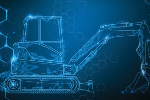 Blue Illustration Of A Compact Excavator