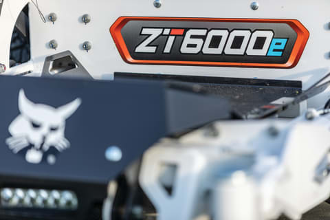 A close-up image of the Bobcat electric ZT6000e zero-turn mower decal. 