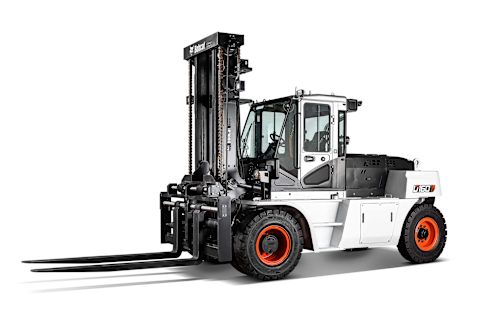 A studio image of the frontal view of the Bobcat D160S-7 Diesel Forklift.