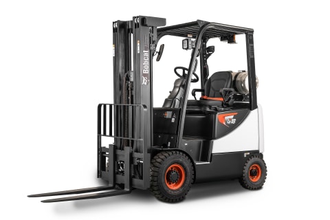 A studio image of the frontal view of the Bobcat G18S-5 LPG Forklift.
