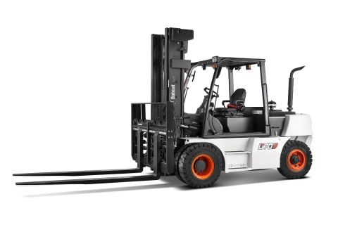 A studio image of the frontal view of the Bobcat D70S-5 Diesel Forklift.