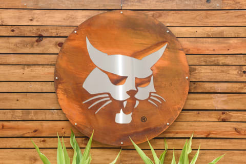 The Bobcat logo engraved on metal.