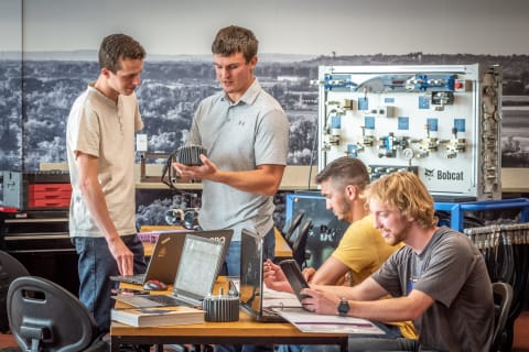 University of Mary engineering students collaborating on a project. 