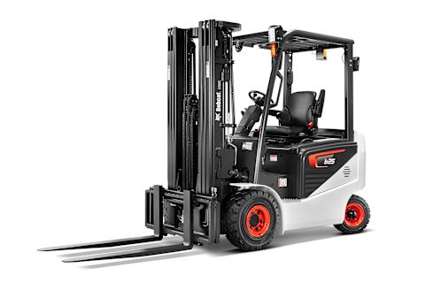 A studio image of the frontal view of the Bobcat B25NS Electric Forklift.