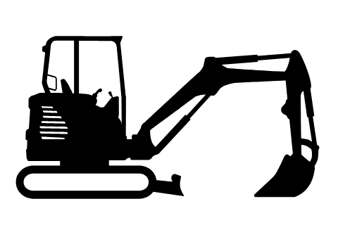 Black Bobcat Compact Excavator Icon on White Background