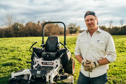 Chip Gaines Poses With His Bobcat ZT7000 Zero-Turn Mower