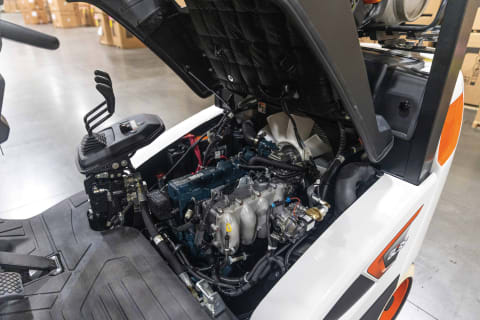 The Open Engine Area of a Bobcat GC35S-9 Forklift