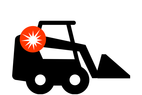 Een pictogram met een zwarte Bobcat-machine met een witte ster in een rode cirkel, wat een huurmodel aangeeft.