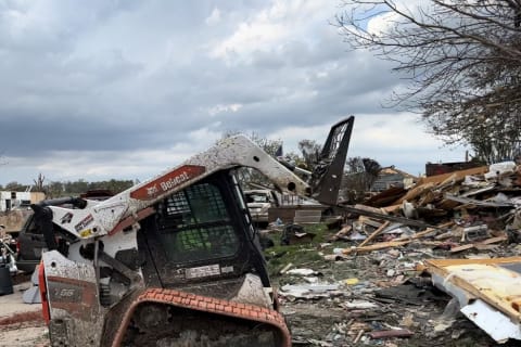 Bobcat T66 Cleaning Up Tornado Debris in Omaha, Nebraska