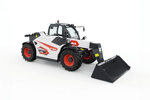 Side View of a Bobcat TL623 Telehandler With a Bucket