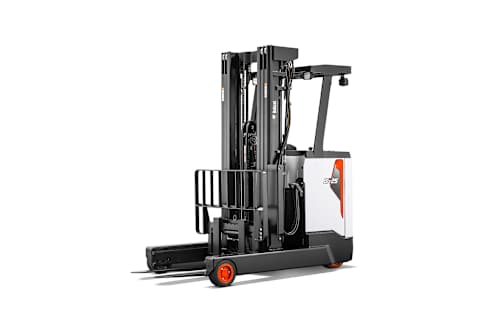 A studio image of the back view of the Bobcat BR25S-9 Reach Truck
