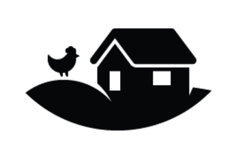 Black Icon of a Farm and Trees on a Hill