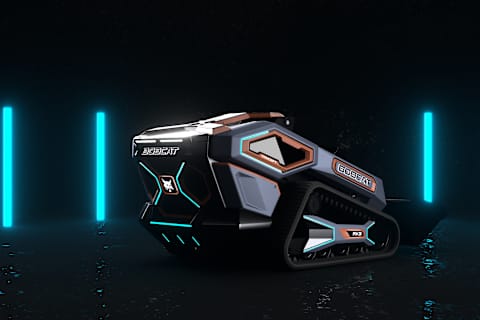 Bobcat RogueX3 concept machine shown on a dark background with blue lights