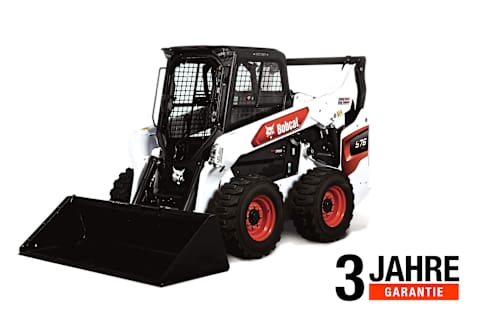 Eine Studioaufnahme eines Bobcat-Kompaktladers S76 vor einem sauberen, gut beleuchteten Hintergrund.