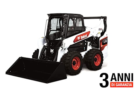 Uno scatto in studio della pala compatta gommata Bobcat S76 su sfondo ben illuminato e pulito.