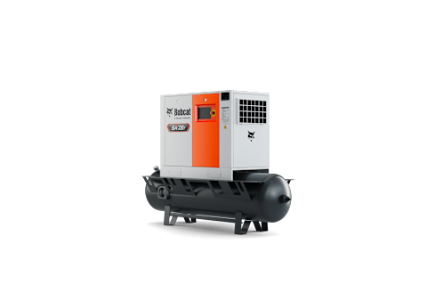 Front left quarter view of a Bobcat SA7.5 Tank-Mounted Industrial Air Compressor