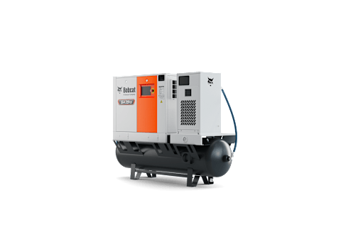 Front left quarter view of a Bobcat SA7.5TD Tank-Mounted Industrial Air Compressor
